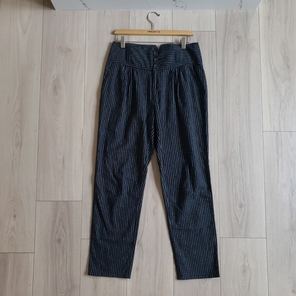 Sundance Linen Pants Womens 8 Black High Waisted Pleated Paperbag Trousers